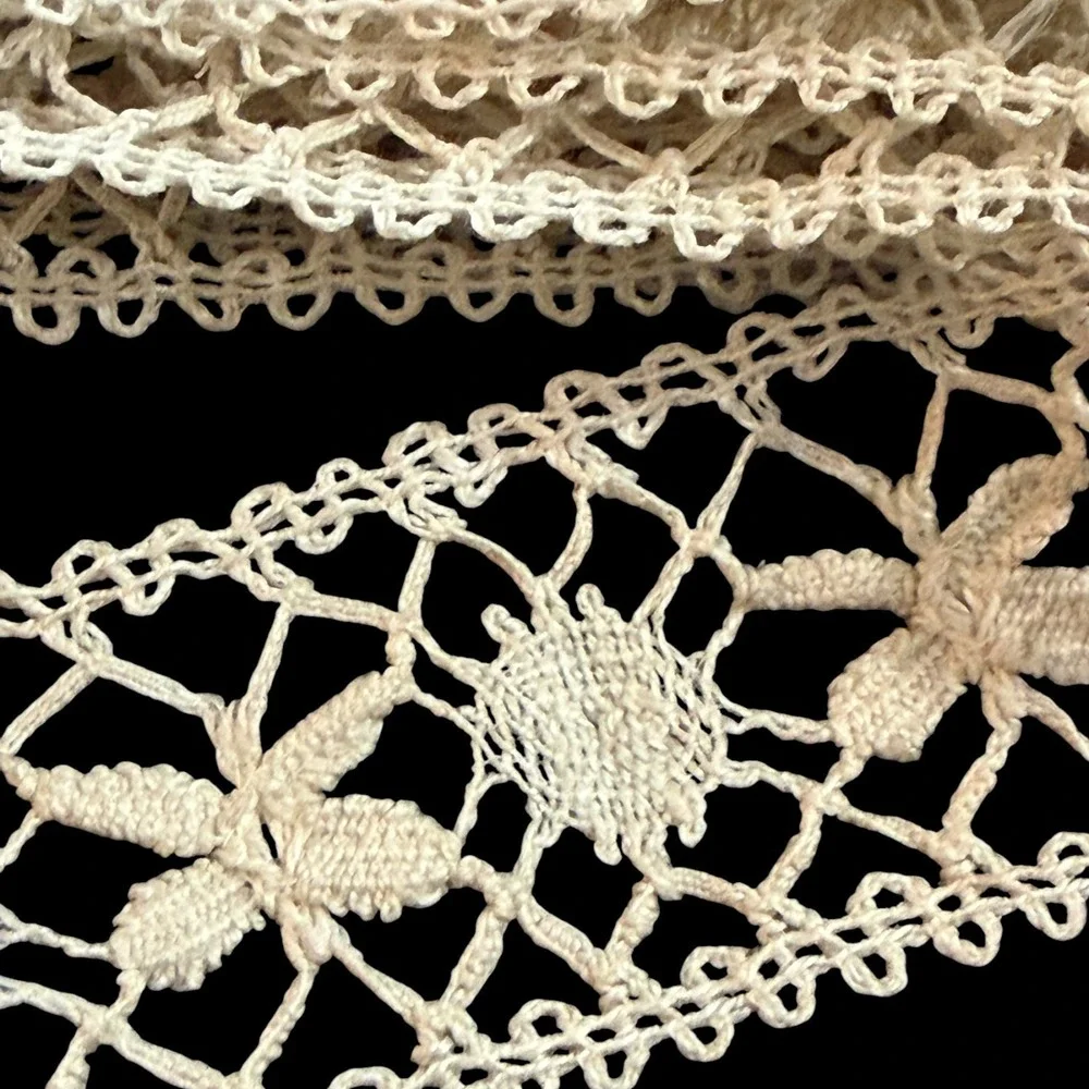 Vintage Handmade Bobbin Lace Trim Insertion Ecru Cotton 1in Wide 60in 1.6 Yards